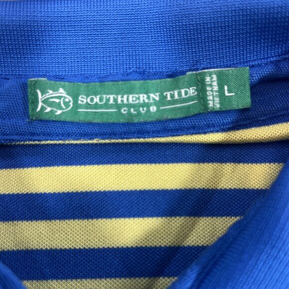 Southern‎ Tide Mens Large Blue Yellow Stripe Golf Polo Shirt - Picture 3 of 9
